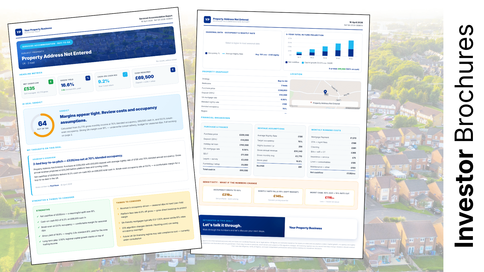 Professional investor pack brochures generated by the BTL Deal Analyser